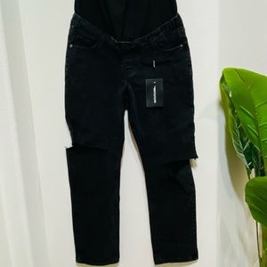 PRETTY LITTLE THING Maternity Jeans | Black Denim with Ripped Knees